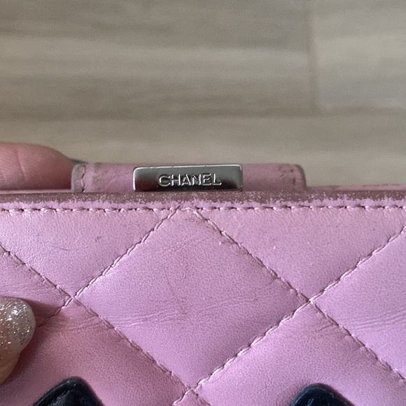 Authentic Chanel Calfskin Quilted Cambon Bi-Fold Wallet Pink Black ligne cambon - Picture 5 of 7